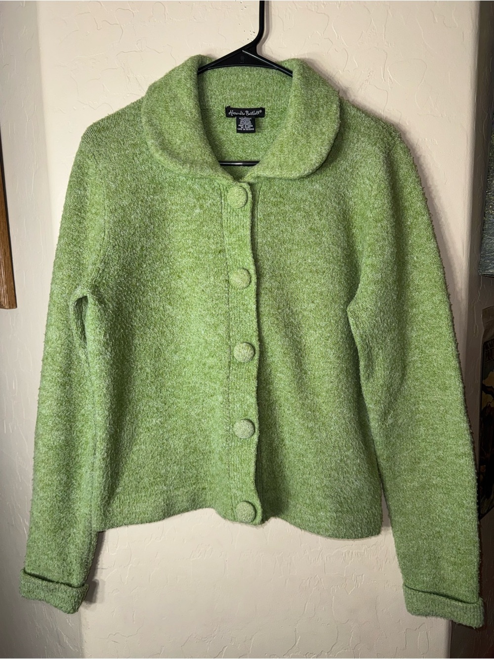 Alexandra Bartlett Green Wool Blend Bouclé Button Front Jacket Cardigan Large